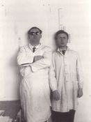 Johannes Spalt (l.) und Friedrich Kurrent (r.)
in ihrem Büro in Wien, 1957